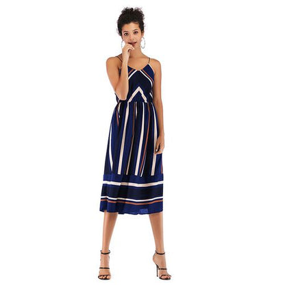 Striped Swing Skirt Irregular Chiffon Women Dresses