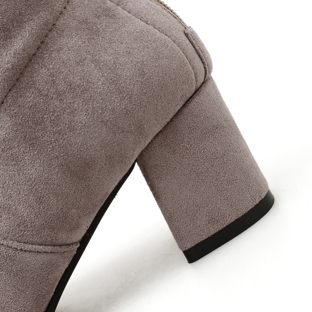 Flock High Heels Thigh High Boots Chunky Heel Pumps 1138