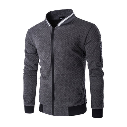 Men's Argyle Contrast Color Zipper Stand-Up Collar Casual Sweater Blazer