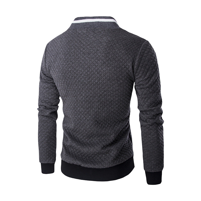 Men's Argyle Contrast Color Zipper Stand-Up Collar Casual Sweater Blazer