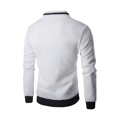 Men's Argyle Contrast Color Zipper Stand-Up Collar Casual Sweater Blazer