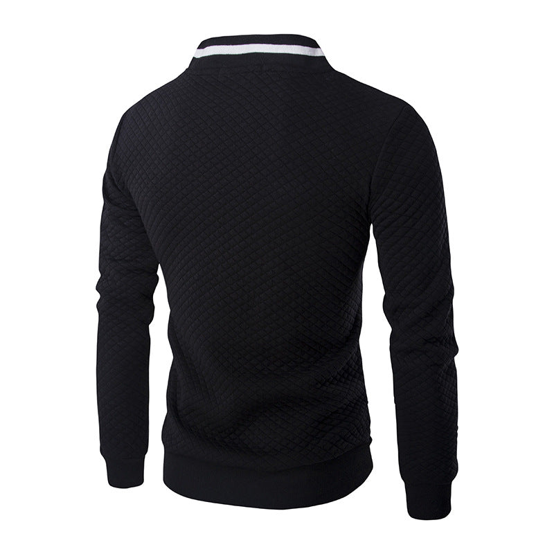 Men's Argyle Contrast Color Zipper Stand-Up Collar Casual Sweater Blazer