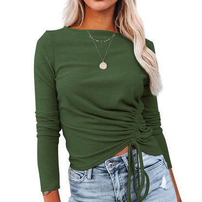 Womens Drawstring Solid Color Long Sleeve Sweater