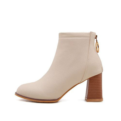 Round Toe Zip Women's High Heeled Ankle Boots