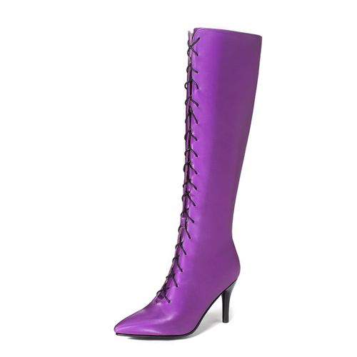 Women Stain Pointed Toe High Heel Tall Boots