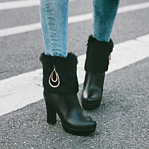 Women's Rhinestone Zipper High Heels Platform Short Boots