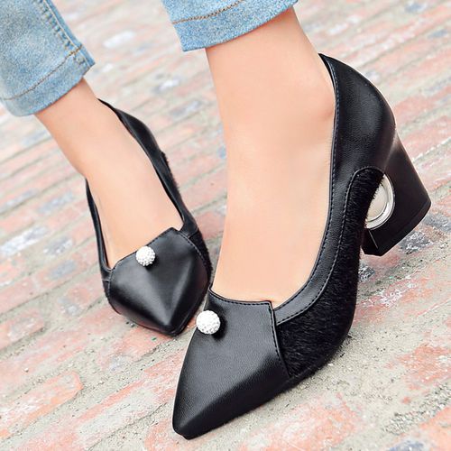 Women Pearl High Heeled Chunky Heels Pumps