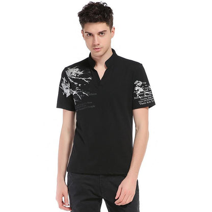 Men's Printing Henry Stand-Up Collar Short Sleeves Plus Size T-shirt