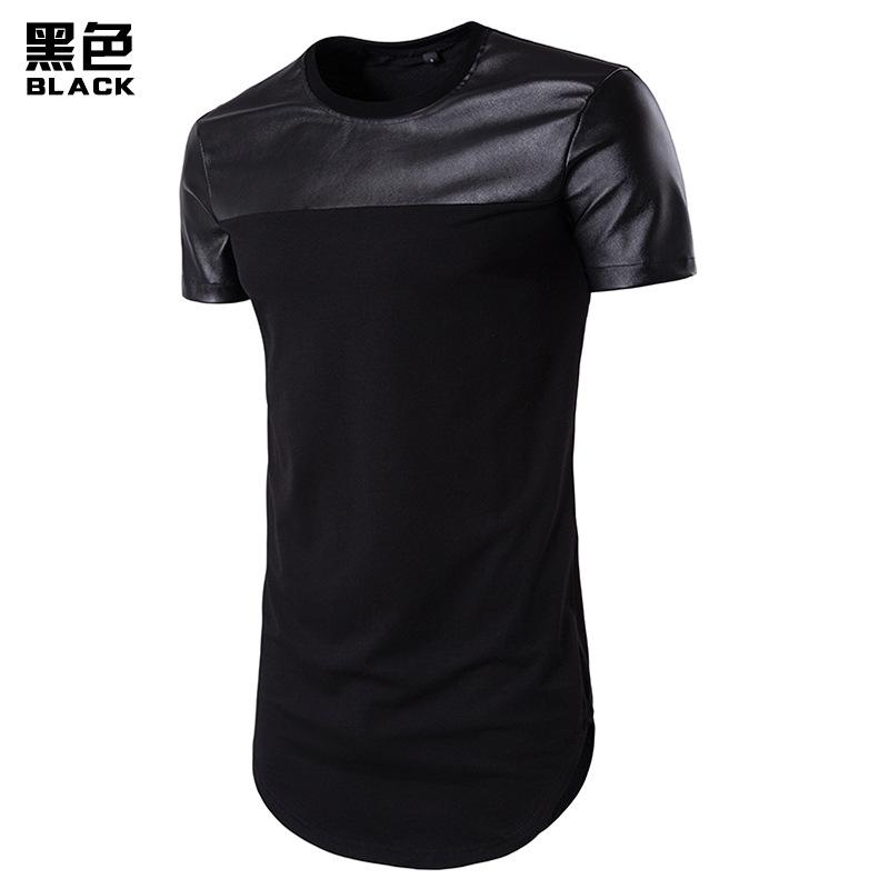 Men's Round Neck Short Sleeves Street Style Circle Hem Solid Color Split Joint T-shirt