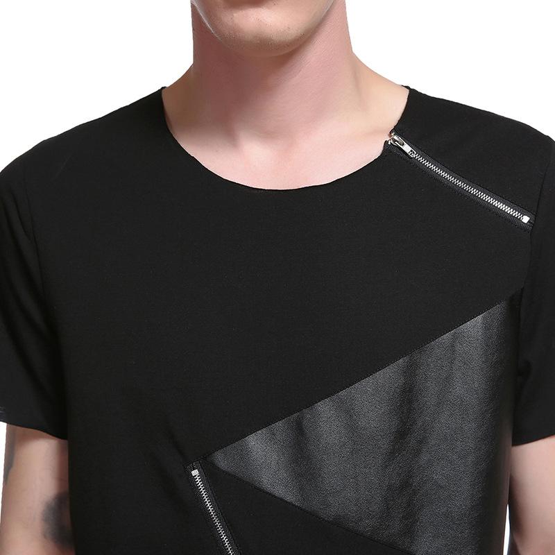 Men's Street Style Hip-Hop Round Neck Fashion Short Sleeves Specialty Hem Zipper Split Joint T-shirt