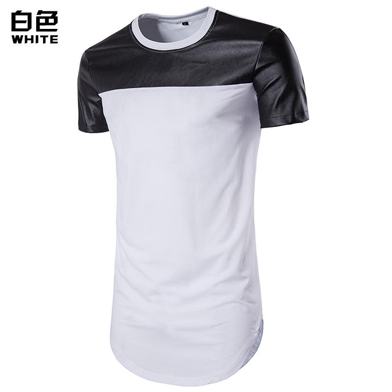 Men's Round Neck Short Sleeves Street Style Circle Hem Solid Color Split Joint T-shirt