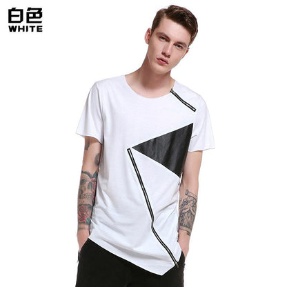 Men's Street Style Hip-Hop Round Neck Fashion Short Sleeves Specialty Hem Zipper Split Joint T-shirt