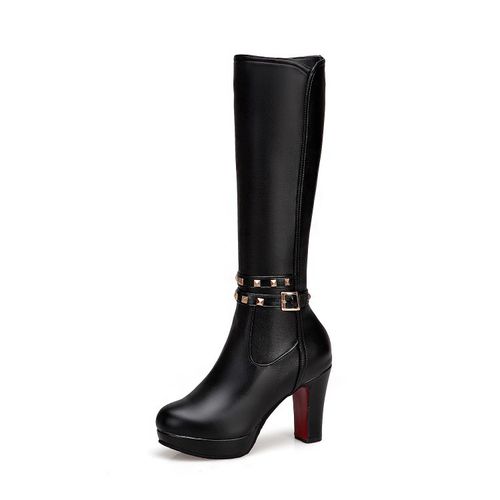 Women Rivets High Heels Knee High Boots