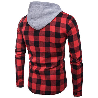 Men's Specialty Plaid Fashion Hooded Chest Pocket Decor Casual Hooded Cowboy Shirts