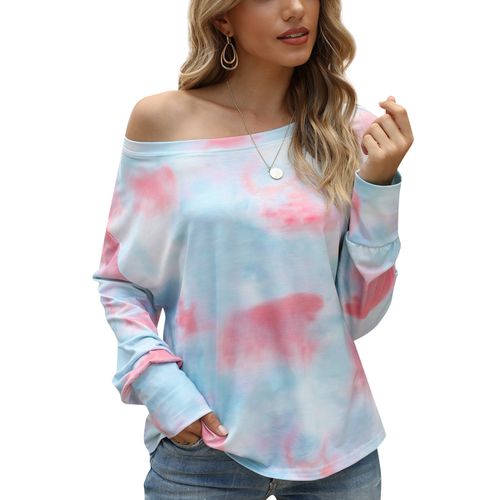 Women Tie-dye Gradient Off-the-shoulder T-shirt Long Sleeved Top