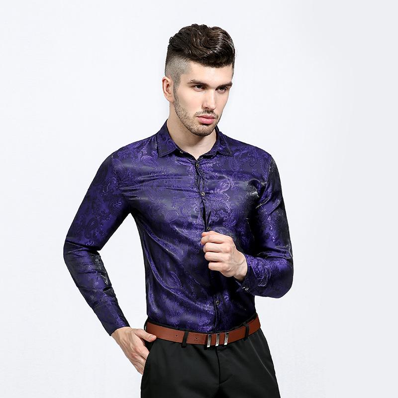 Men's Shiny Night Club Fashion Specialty Shades Printing Casual Turndown Long Sleeves Shirts