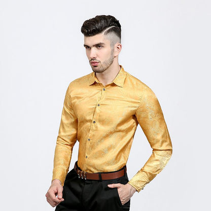 Men's Shiny Night Club Fashion Specialty Shades Printing Casual Turndown Long Sleeves Shirts