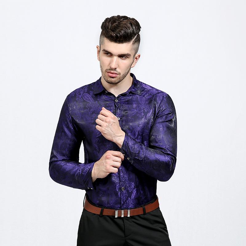 Men's Shiny Night Club Fashion Specialty Shades Printing Casual Turndown Long Sleeves Shirts