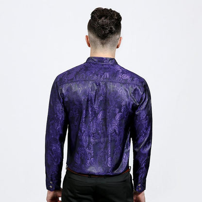 Men's Shiny Night Club Fashion Specialty Shades Printing Casual Turndown Long Sleeves Shirts