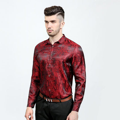 Men's Shiny Night Club Fashion Specialty Shades Printing Casual Turndown Long Sleeves Shirts