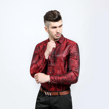 Men's Shiny Night Club Fashion Specialty Shades Printing Casual Turndown Long Sleeves Shirts