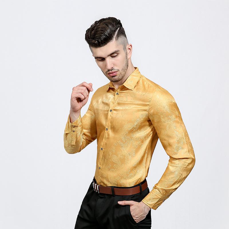 Men's Shiny Night Club Fashion Specialty Shades Printing Casual Turndown Long Sleeves Shirts