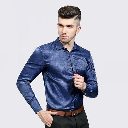 Men's Shiny Night Club Fashion Specialty Shades Printing Casual Turndown Long Sleeves Shirts