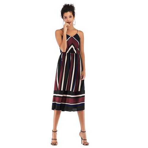 Striped Swing Skirt Irregular Chiffon Women Dresses