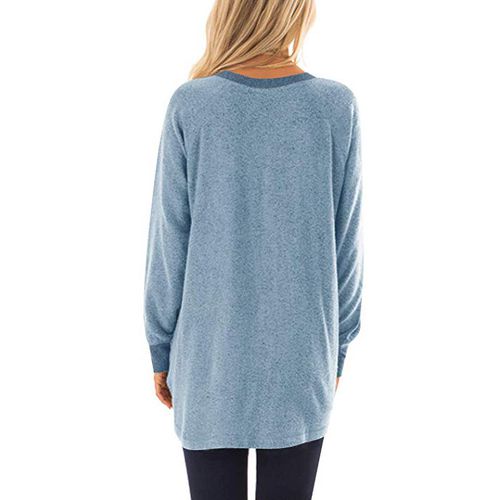 Women Color Contrast Pocket Sweater Long Sleeve Pullover Sweatshirt T-shirt