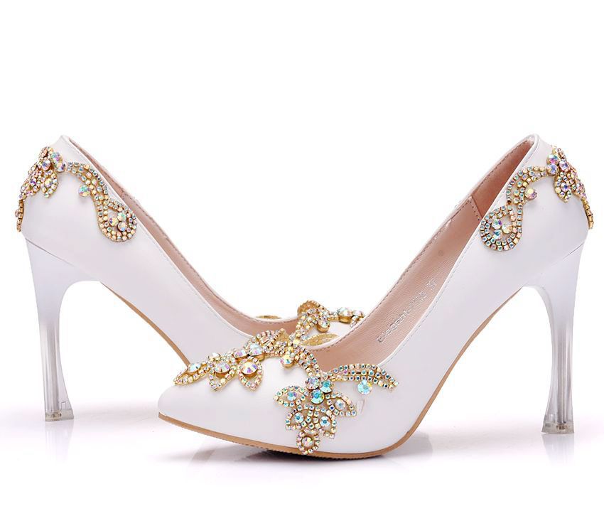 Women Crystal Pointed Toe Rhinestone Stiletto Heel Wedding Pumps