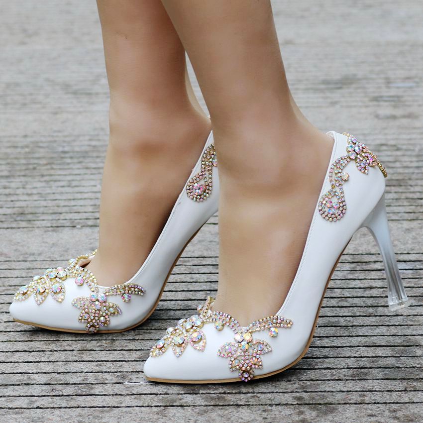 Women Crystal Pointed Toe Rhinestone Stiletto Heel Wedding Pumps