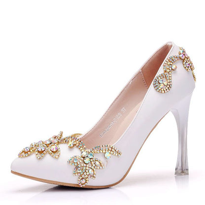 Women Crystal Pointed Toe Rhinestone Stiletto Heel Wedding Pumps