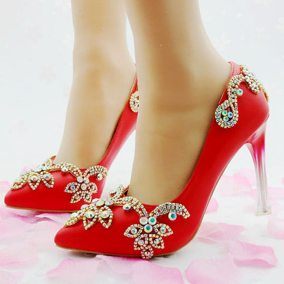 Women Crystal Pointed Toe Rhinestone Stiletto Heel Wedding Pumps