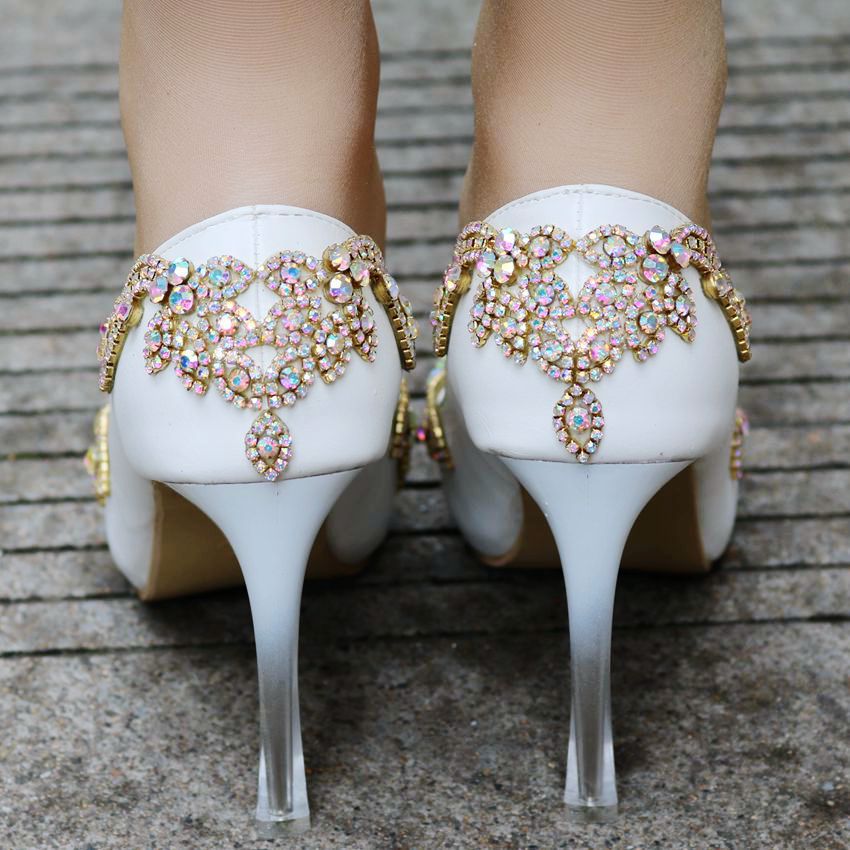 Women Crystal Pointed Toe Rhinestone Stiletto Heel Wedding Pumps