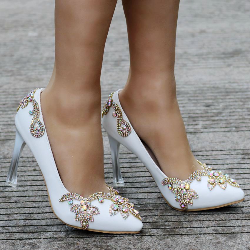 Women Crystal Pointed Toe Rhinestone Stiletto Heel Wedding Pumps