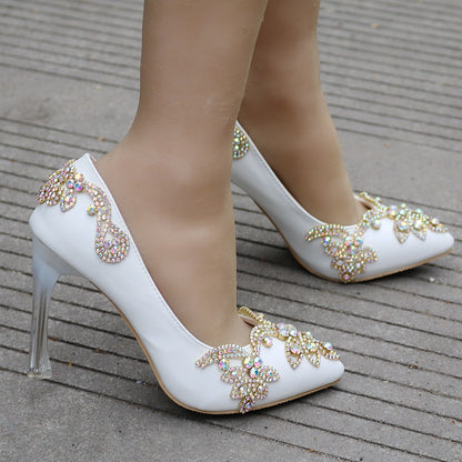 Women Crystal Pointed Toe Rhinestone Stiletto Heel Wedding Pumps