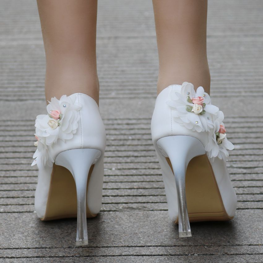 Women Crystal Pointed Toe Flora Stiletto Heel Wedding Pumps