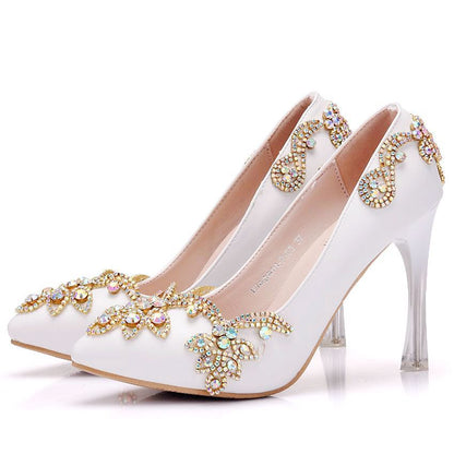 Women Crystal Pointed Toe Rhinestone Stiletto Heel Wedding Pumps