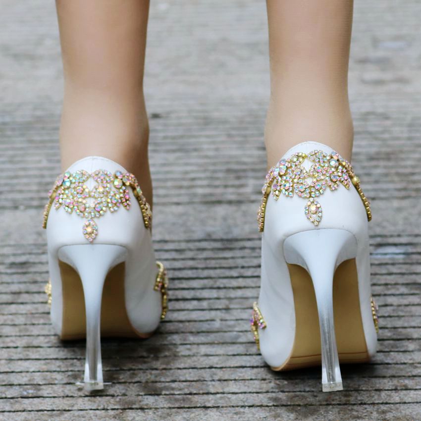 Women Crystal Pointed Toe Rhinestone Stiletto Heel Wedding Pumps