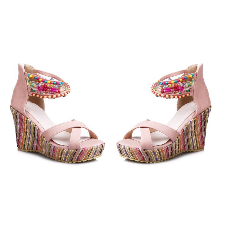 Women's Bohemian Style Beaded Wedges Sandals