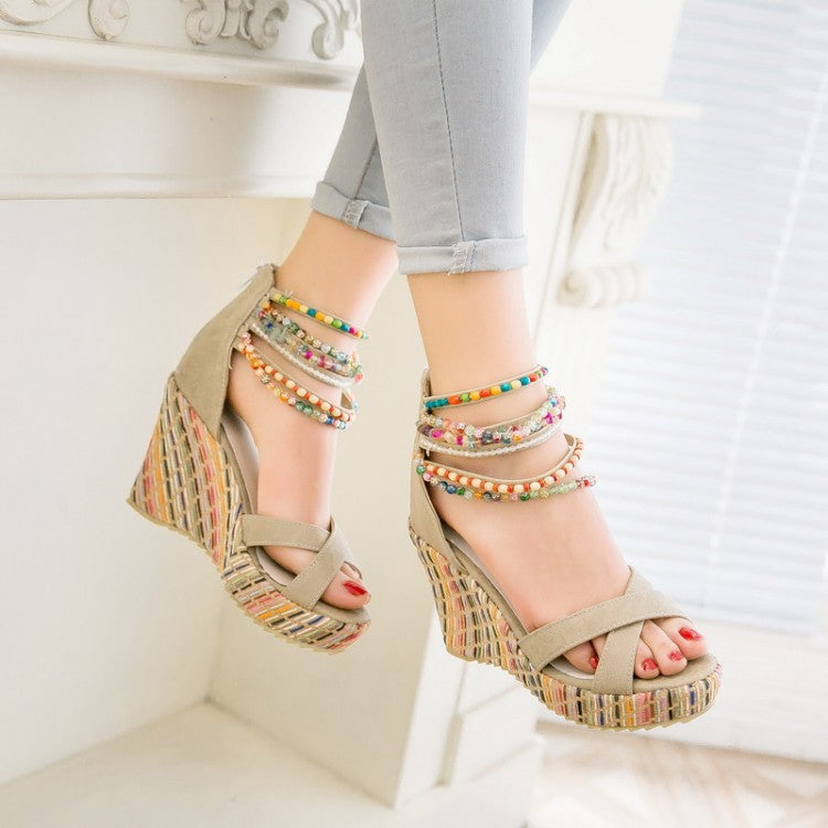 Women's Bohemian Style Beaded Wedges Sandals