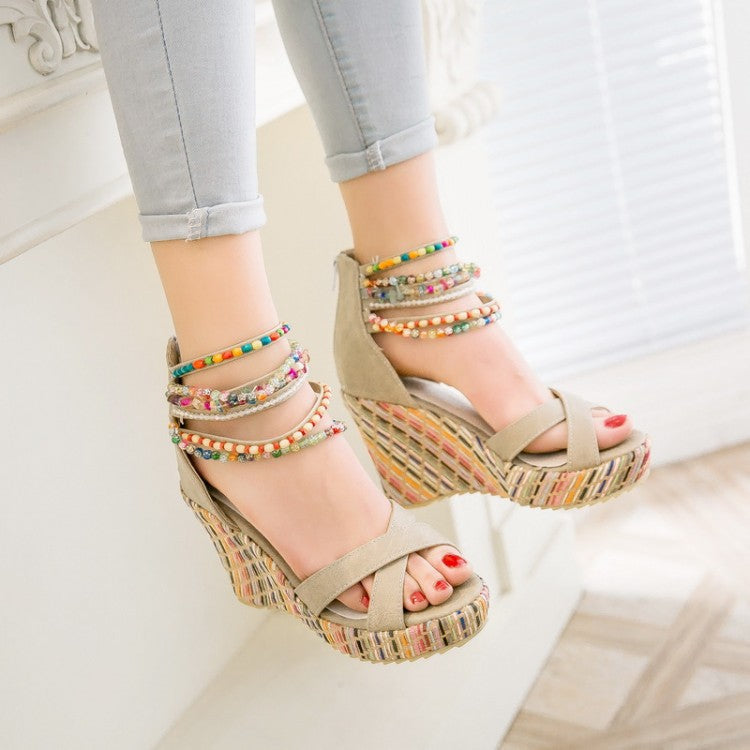 Women's Bohemian Style Beaded Wedges Sandals