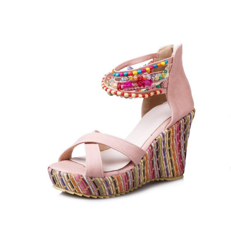 Women's Bohemian Style Beaded Wedges Sandals