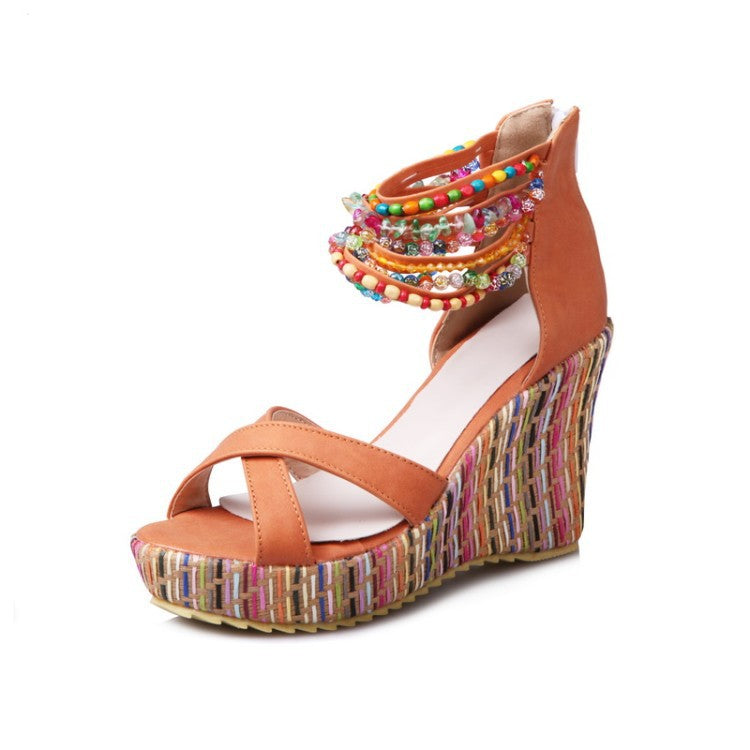 Women's Bohemian Style Beaded Wedges Sandals