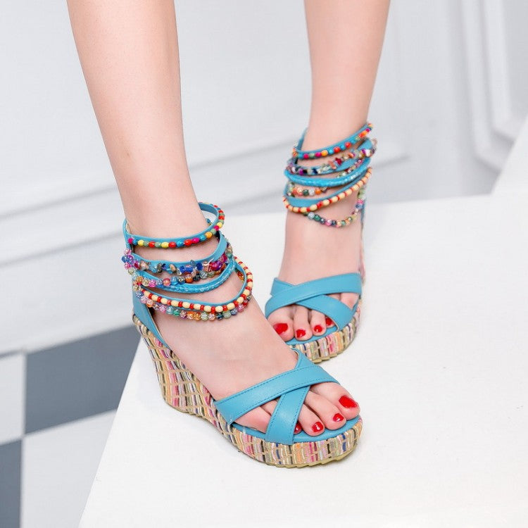 Women's Bohemian Style Beaded Wedges Sandals