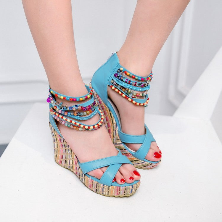 Women's Bohemian Style Beaded Wedges Sandals