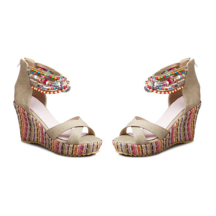 Women's Bohemian Style Beaded Wedges Sandals