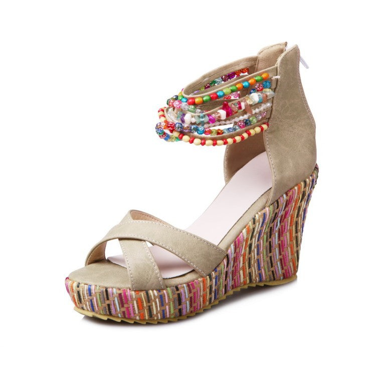 Women's Bohemian Style Beaded Wedges Sandals