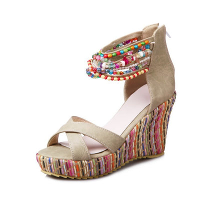 Women's Bohemian Style Beaded Wedges Sandals