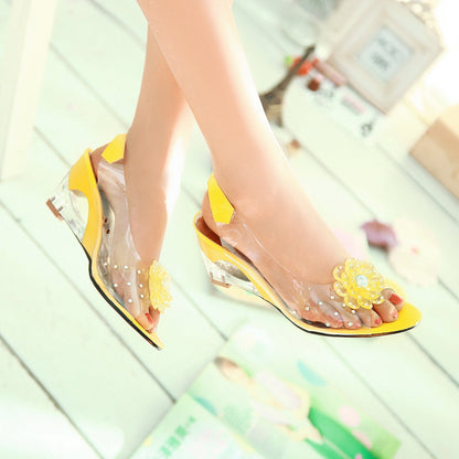 Women's Korean Fish Mouth Flower Wedge Sandals